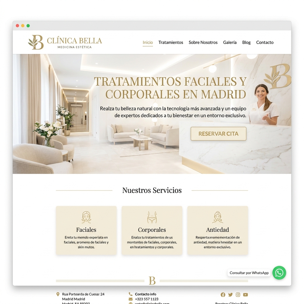 Ejemplo de página web para clínica estética - Clínica Bella